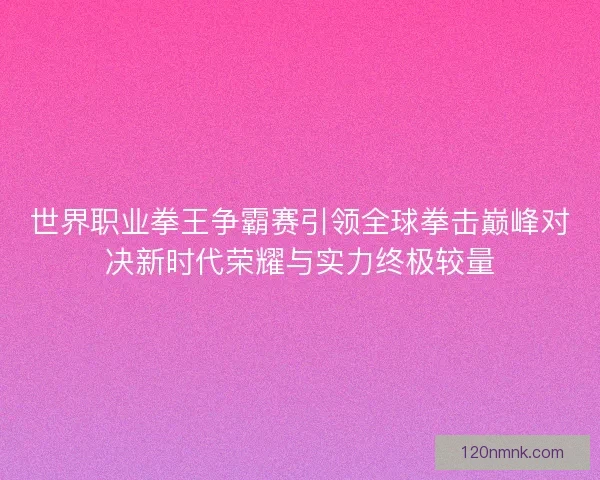 世界职业拳王争霸赛引领全球拳击巅峰对决新时代荣耀与实力终极较量