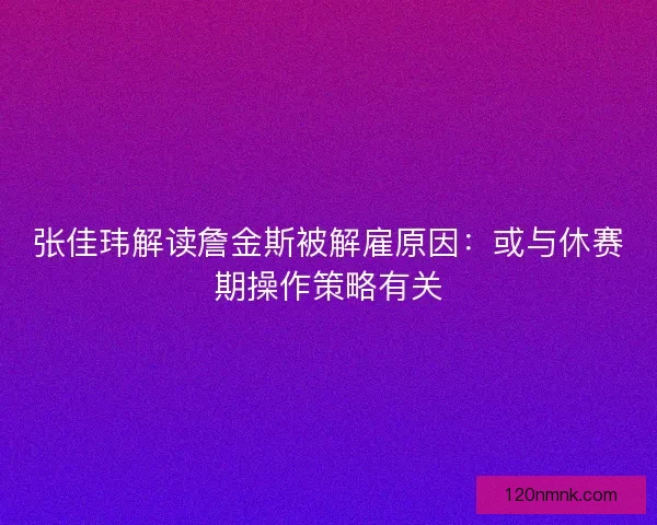 张佳玮解读詹金斯被解雇原因：或与休赛期操作策略有关